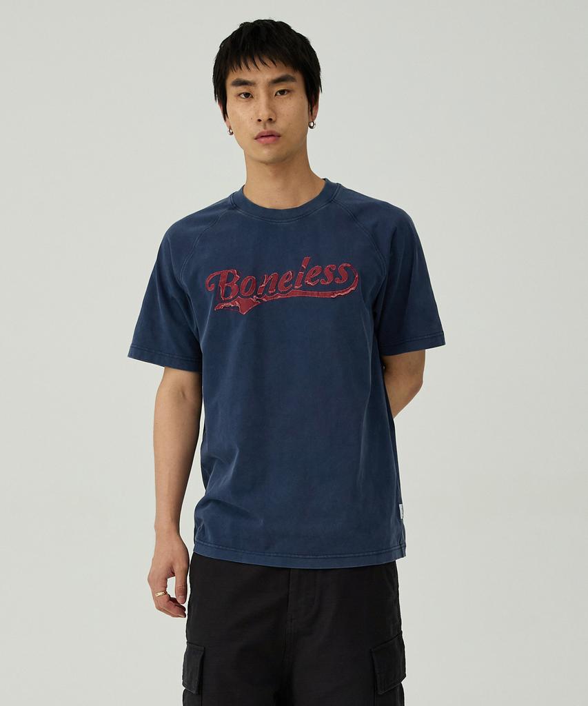MAGOODGAN Swagver 3589 Damaged Applique Pigment Navy Standard Fit Short Sleeve Tee