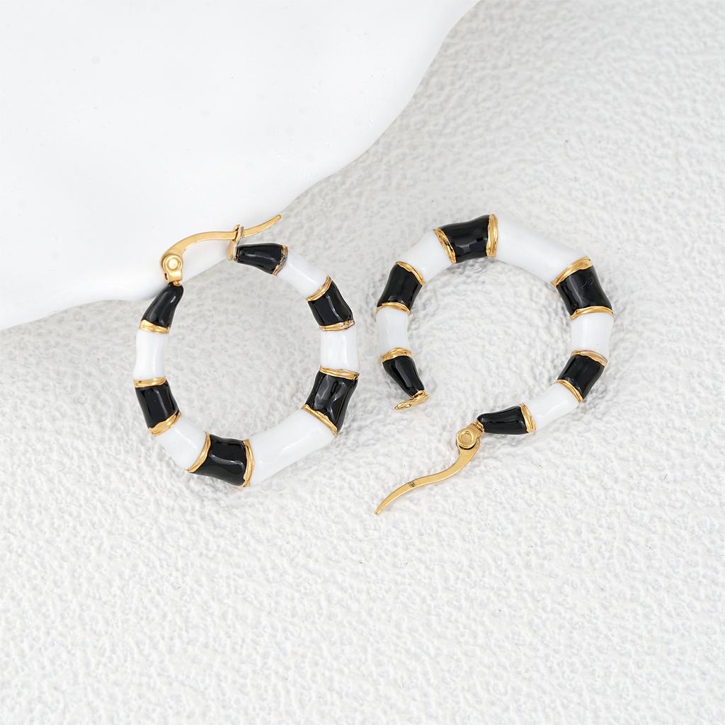 European & American Color Block Bamboo Earrings, Enamel Drip Niche Design Drop Earrings for Export