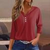 Женская футболка с принтом на пуговицах, рукав 3/4, вязаный свитер, повседневный, модный, на выходные, базовый, с V-образным вырезом, обычный топ