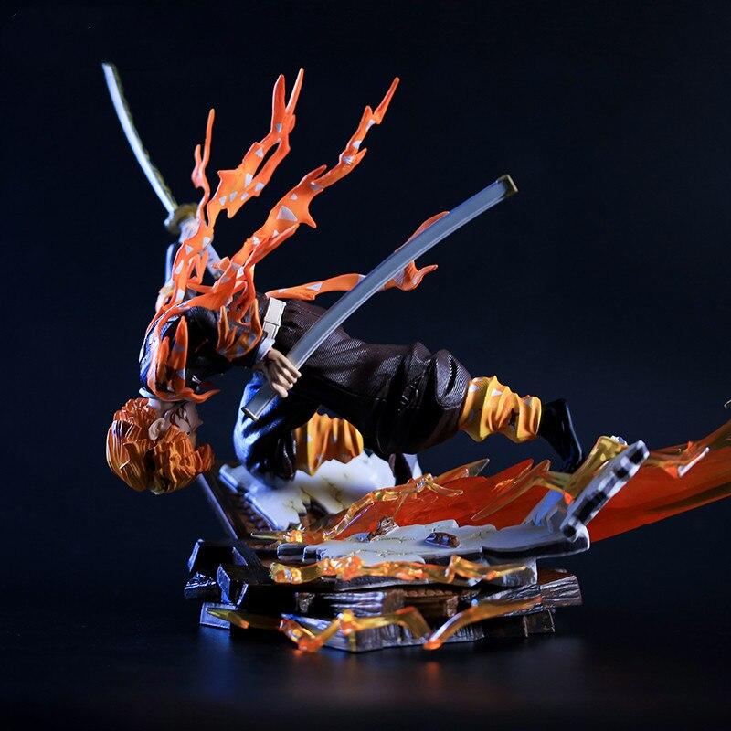 28cm Gk Demon Slayer Action Figure Agatsuma Zenitsu Kimetsu No Yaiba Pvc Model Led Light Collectible Collection Doll Kids Gift