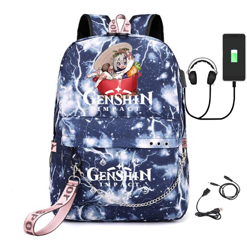 Харадзюку Молодежные Школьные Сумки Унисекс Genshin Impact Дорожные Сумки С USB-зарядкой Оксфордские Водонепроницаемые Рюкзаки на Плечо для Ноутбука
