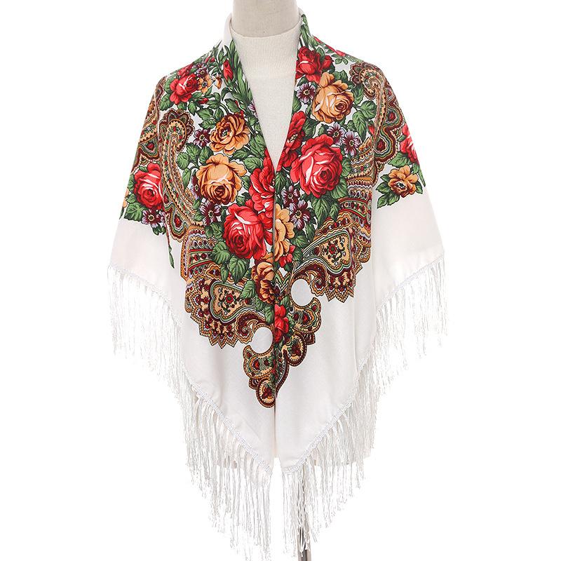 130*130 см Национальные квадратные платки Женский роскошный платок с принтом пионов и бахромой Хлопковая повязка на голову