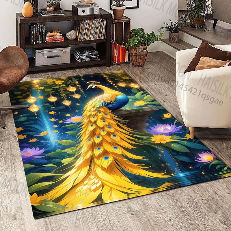 New product Peacock with Lantern Decor Carpet for Living Room Bedroom Bedside Floor Mat Cloakroom Child Play Mat Area Rug
