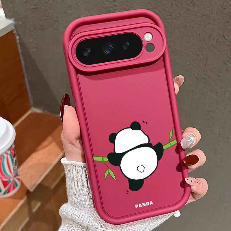 Cartoon Panda Pattern Soft Shockproof Matte Phone Case For Google Pixel 9 Pro XL 8 Pro 8A Lens Protection TPU Bumper Cover