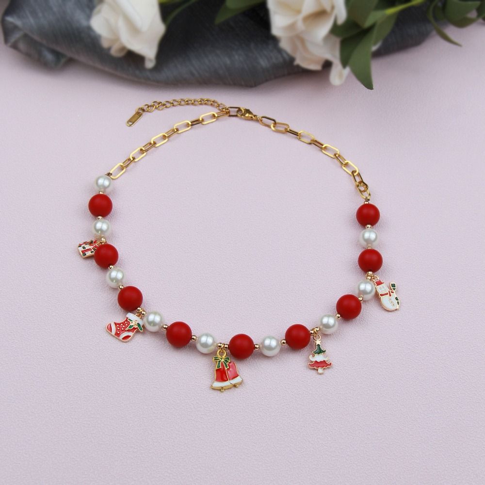 Мультяшное Рождественское Ожерелье Цепочка на Ключицу Мультяшный Кулон Чокер Универсальная Жемчужная Цепочка Фестиваль