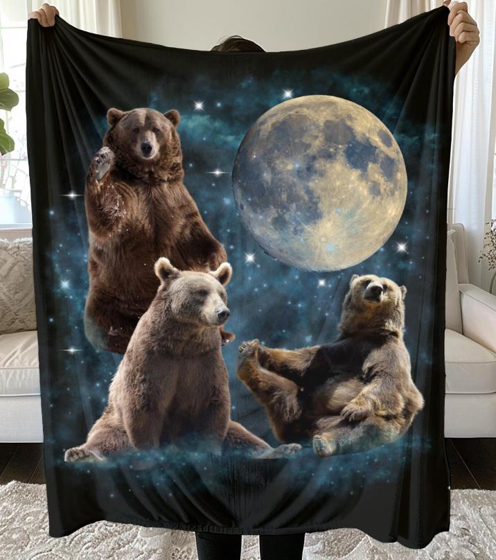 Cosmic Moon Bear Blanket Wildlife Blanket, Cozy Nature Lover Gift, Weidcore, Celestial Bear Blanket, Bear Lover Blanket