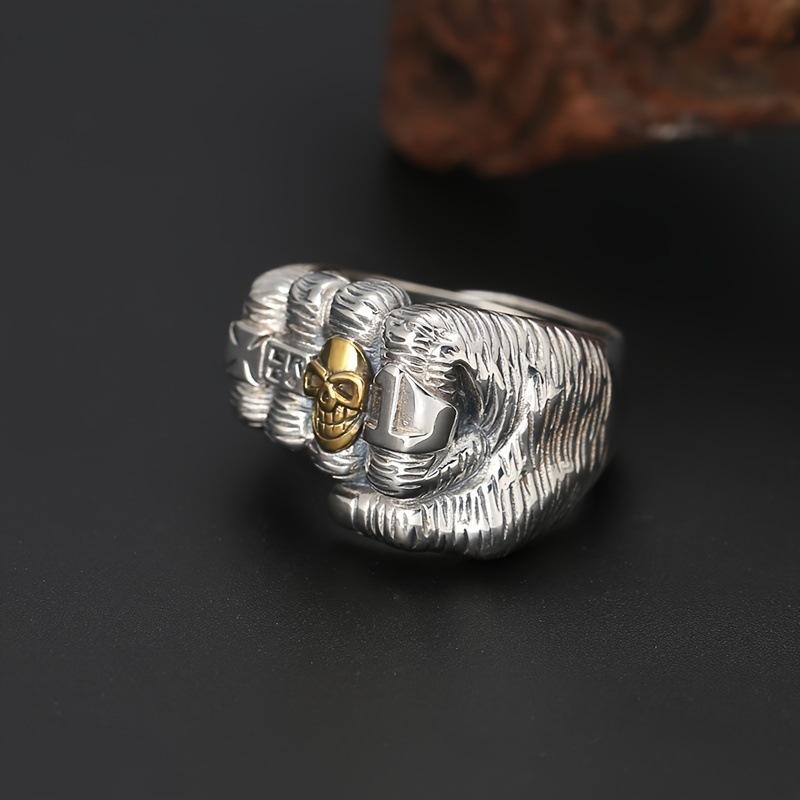 Domineering Fist Ring, Men's Trendy Live Index Finger Ring, Fashionable Smiley Skull Ring, Retro