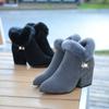 New Cotton Boots for Women with Fleece Boots New Large Size Pointed Rhine-drill Comfortable Hair Short Ankle Boots P765