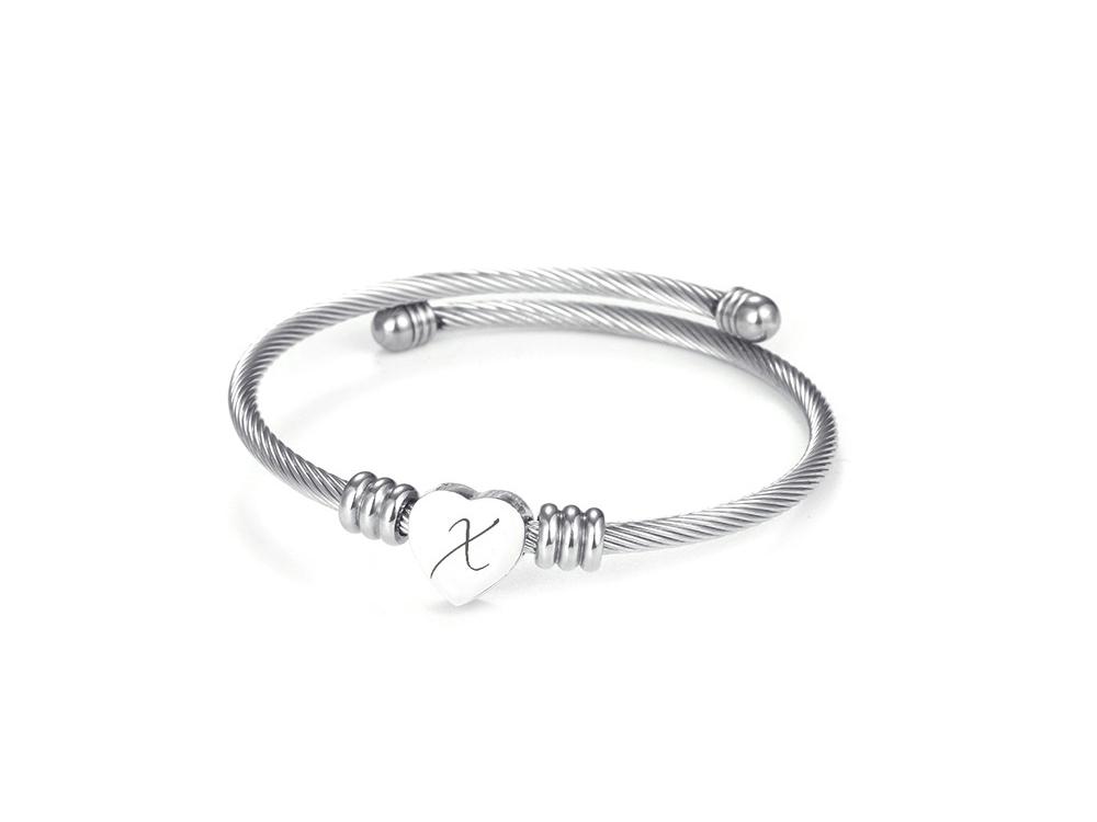 Titanium Steel English Alphabet Heart Bracelet with Simple Design