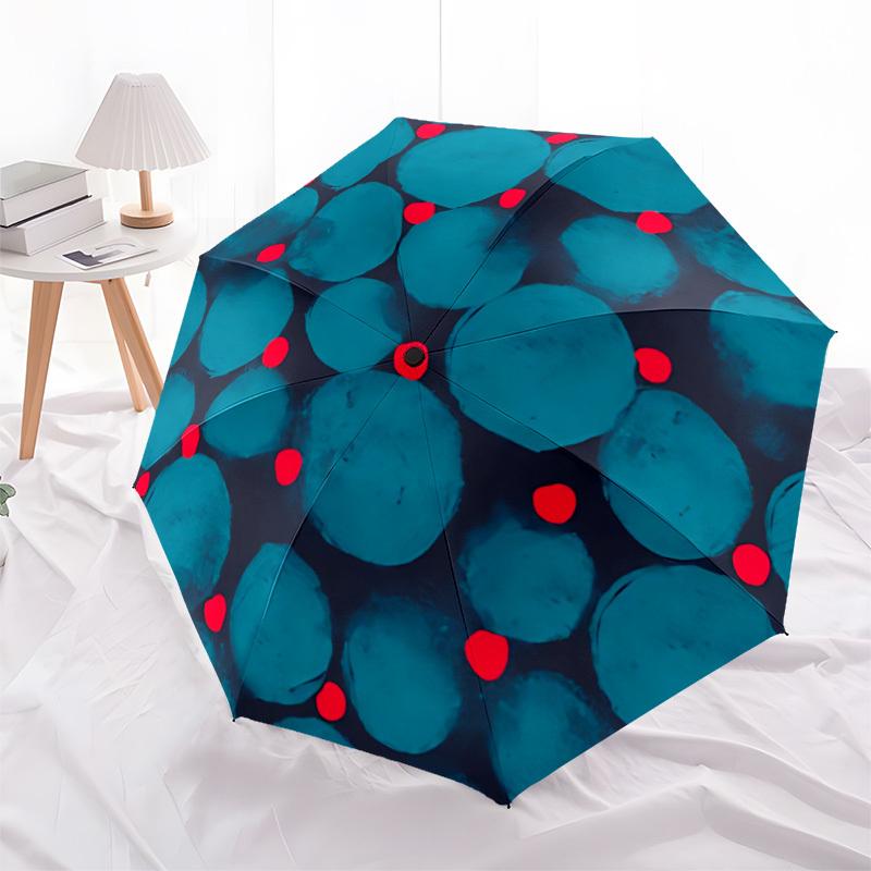 1pc Circles Red Automatic Open/close Folding Compact Umbrella, 8-Rib Sturdy Canopy, Lightweight Portable, Everyday Use, Gift,174