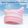 Autumn Winter Outdoor Warm Knitting Caps Cute Striped Cat Ear Hat No Brim Thickened Stretchy Yarn Knitted Beanie Hat