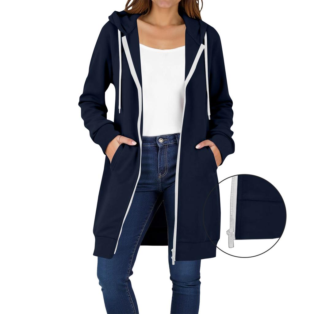 Women's Zip Up Hoodies Long Sleeve Long Tunic Sweatshirts Oversized Fleece Casual  Fall Jacket Coat With Pocket