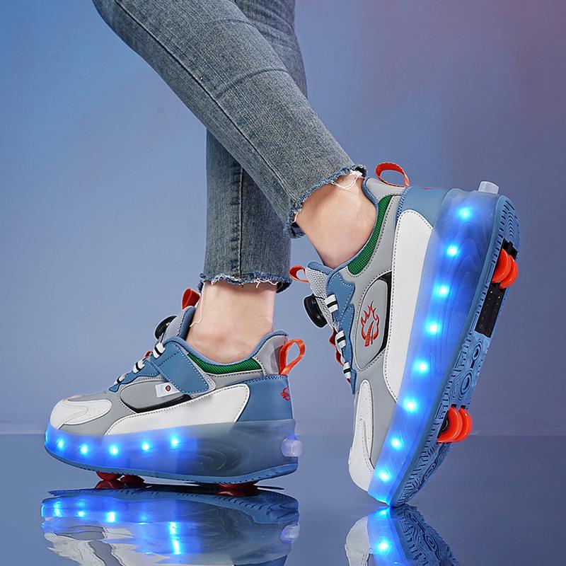 Детская спортивная обувь с подсветкой, перезаряжаемые двухрядные четырехколесные коньки, походная обувь, спортивная обувь для досок