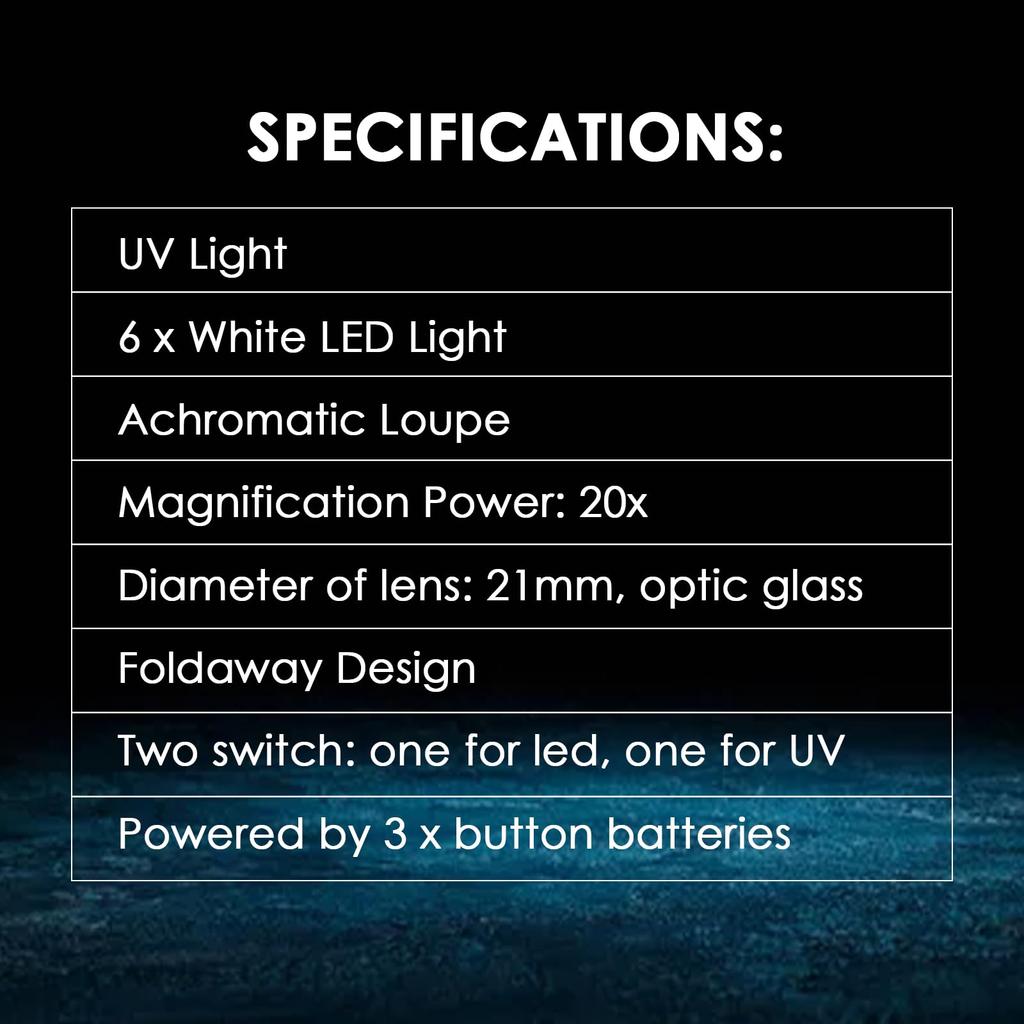 GAIN EXPRESS Складная 20-кратная увеличительная 20x триплетная ювелирная лупа со светодиодной и УФ-подсветкой для и оценки ювелирных изделий стекло, 21 мм, увеличение, линза,