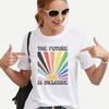 The Future Is Inclusive T-shirt Rainbow Pride Tee Trans Rights Top Women Graphic T Shirts Short Sleeve Round Neck LGBTQ Gifts