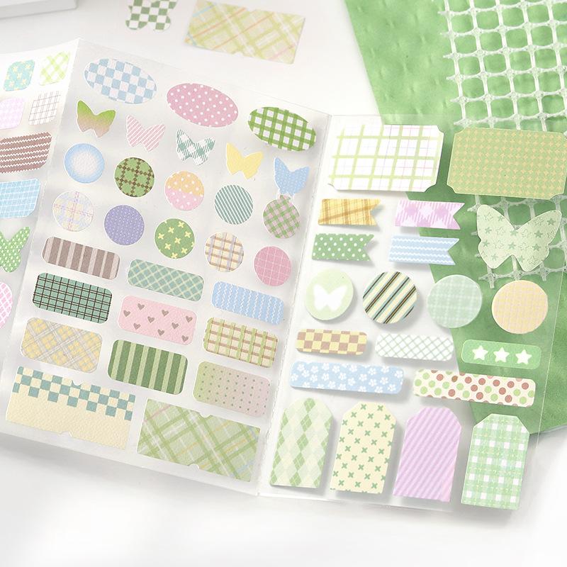 3sheet Simplicity Cute Sticker for M5 Size Scrapbook Note Plaid Butterfly Dot Style Journaling Sticker DIY Decor Decal Kid Gift