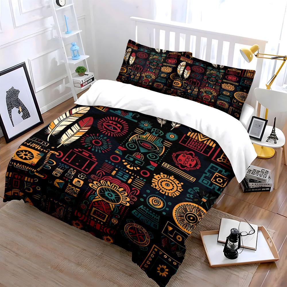 Geometric shapes and feathers. Bedding sets Duvet cover sets Duvet covers Pillowcases(1 * Duvet Cover 2 * Pillowcases, without duvet insert)
