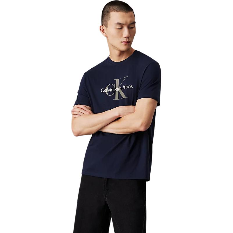 Calvin Klein Удобная повседневная футболка с круглым вырезом и коротким рукавом с буквенным принтом, мужские топы, темно-сапфировый цвет 00040EM286-CEF