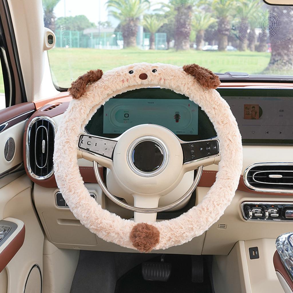 Car Steering Wheel Cover Winter Plush New Cartoon Cute Dog Inside the Car with Warm Cover Car Universal Protective Cover