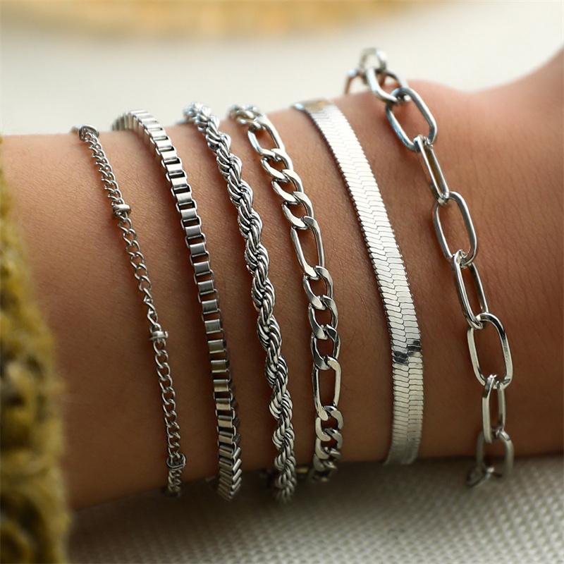 European and American Trendy Metal Chain Women's Set 6 Multi-layer Chain Minimalist Bracelets
