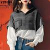 Women Casual Striped Long Sleeve Hooded Shirts
