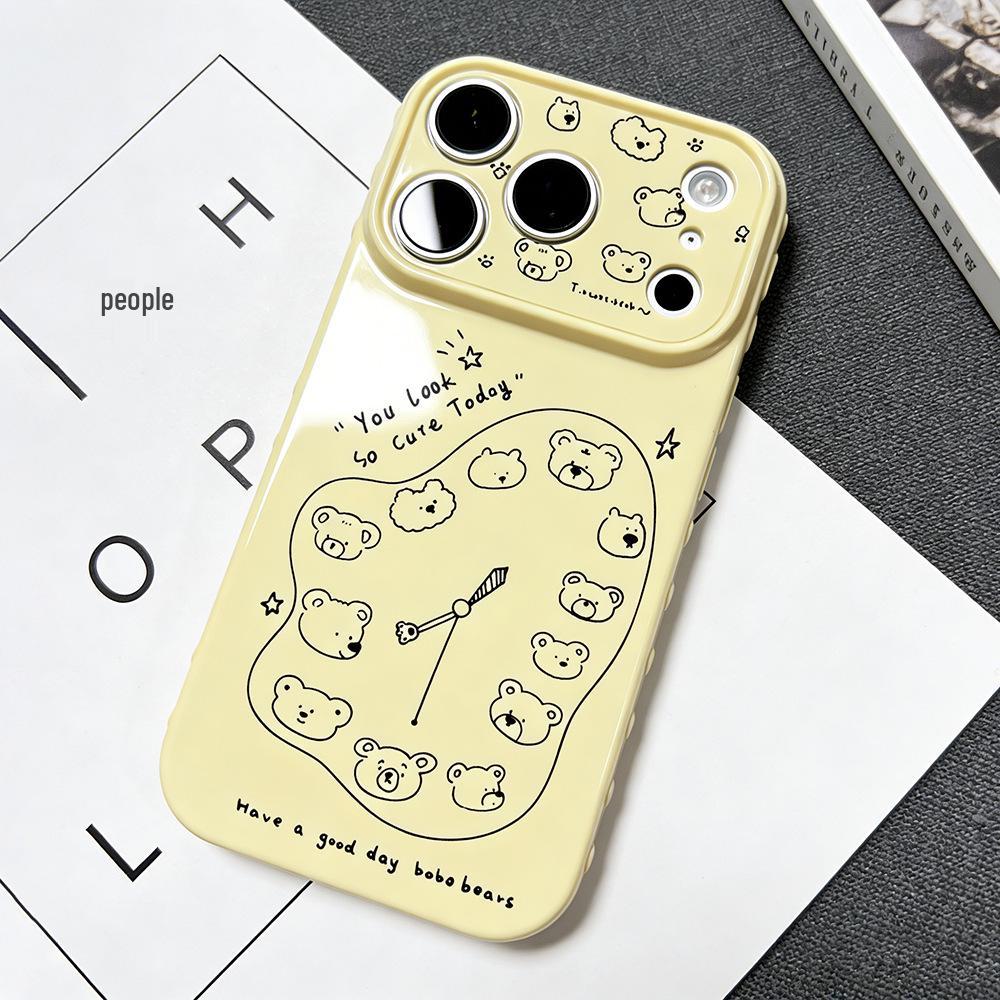 Чехол для iPhone 17/17 Pro с изображением Черного медведя, часов и буквы: Защитная крышка, устойчивая к падениям, совместимая с Apple 16/15/14.