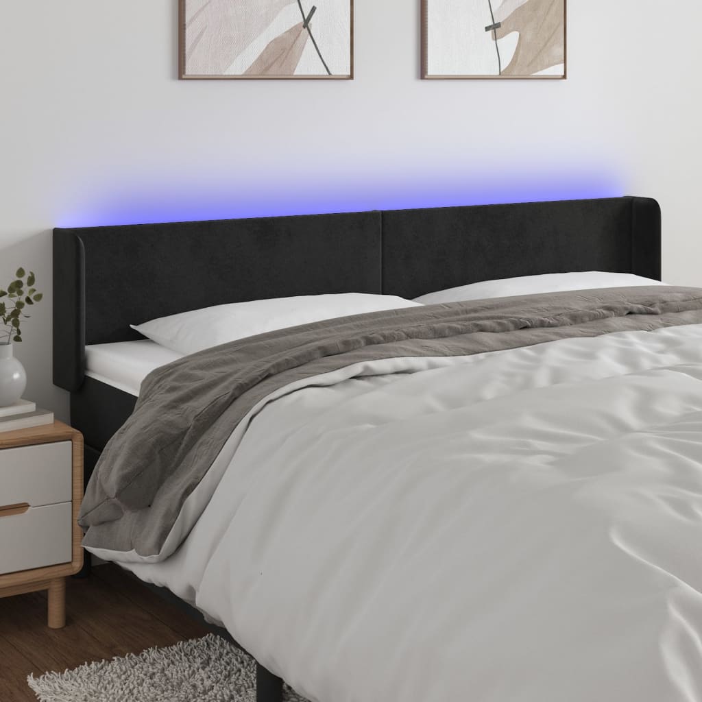 Vidaxl Zagłówek Do Łóżka Z Led, Czarny, 163X16X78/88 Cm, Aksamit