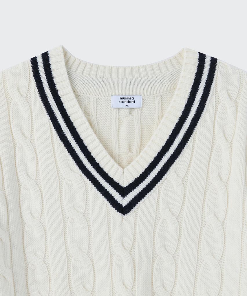 MUSINSA STANDARD Cable V-Neck Cricket Knit [Ivory]