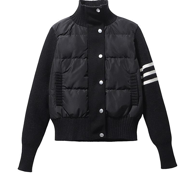 New niche cotton-padded clothes knitted splicing down cotton-padded clothes women's clothing short stand-up collar jacket for small people