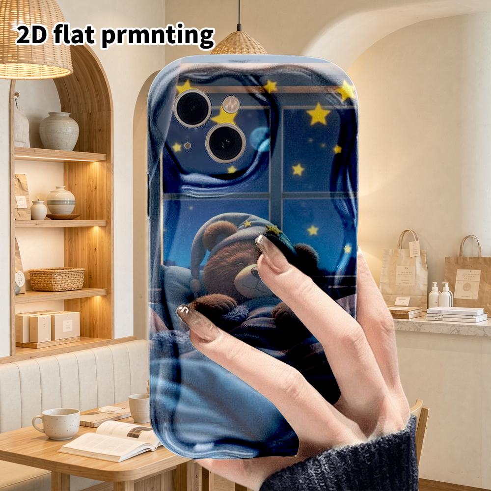 Phone Case: 2D flat design suitable for iPhone 18 17 16 15 14 13 Pro film protective case, couple style, sleeping brown bear, Christmas and Halloween