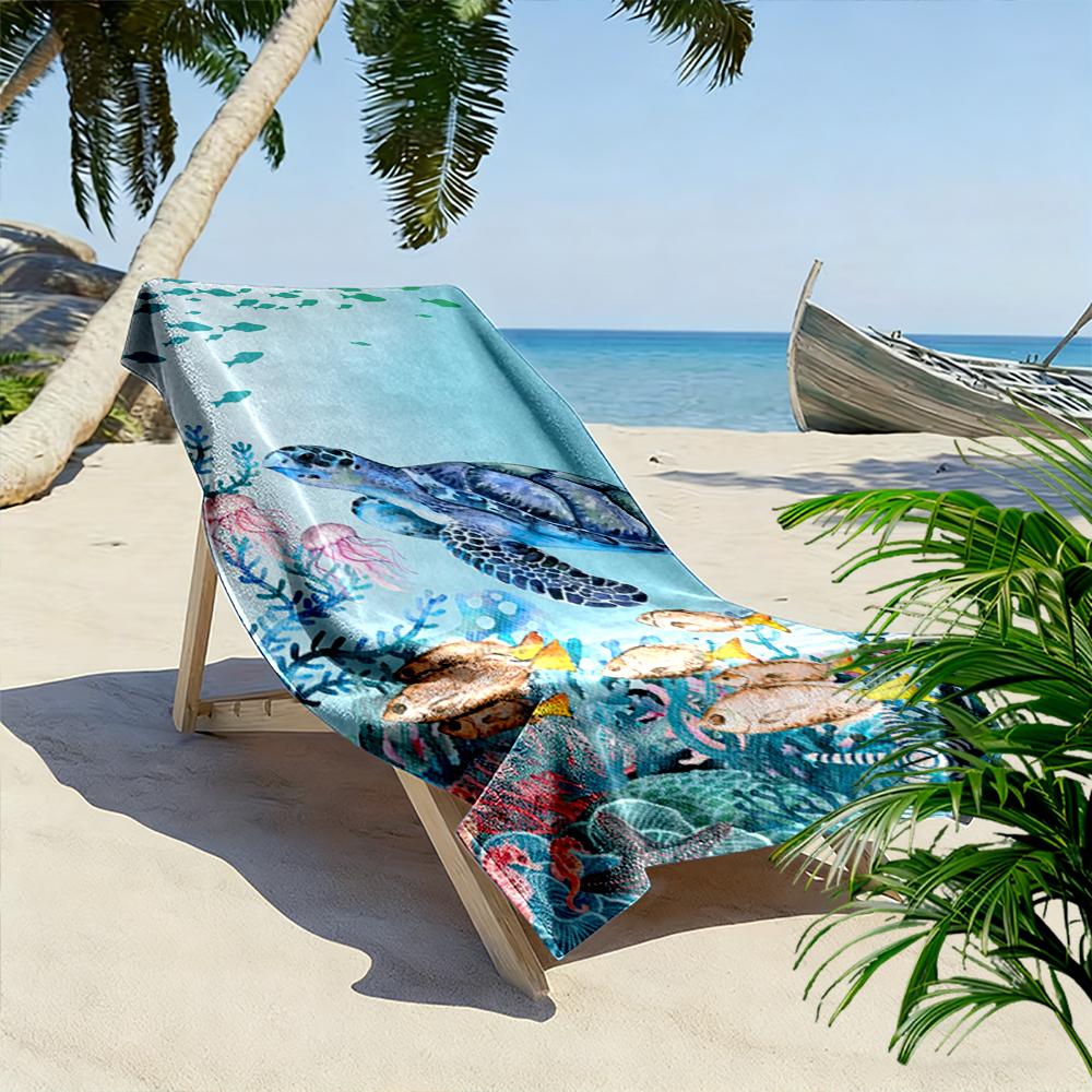 Sea Turtle and Coral Reef Design Beach Towel Beach towel quick-drying for travel outdoor sports jogging beach and swimming