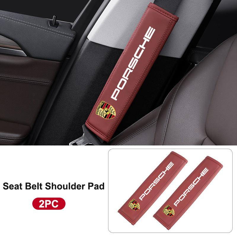 2Pcs Car Logo Style Seat Belt Shoulder Protection Covers Fit for Porsche Panamera Spyder Carrera Macan Boxster Cayman Cayenne