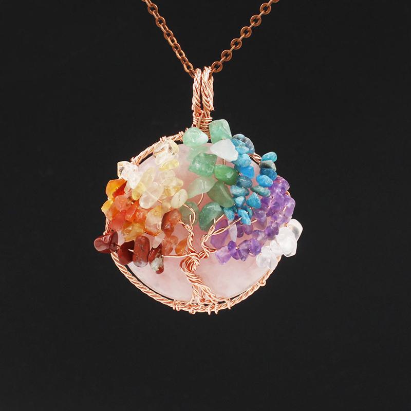 Fashion 7 Color Chakra Charm Amethyst Stone Tree of Life Pendant