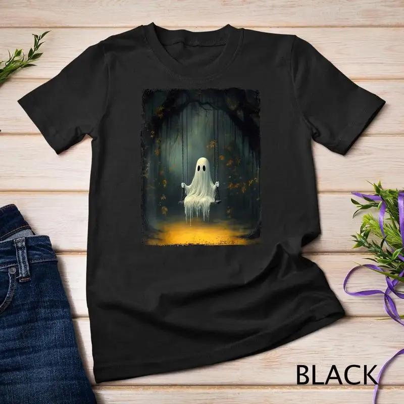 Vintage Floral Ghost On The Swing In Forest Halloween Gothic Unisex T Shirt