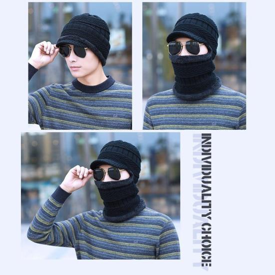 Men Winter Hat Sunshade Thermal Knitted Elastic Short Brim Full Protection Anti-slip Unisex Outdoor Camping Skiing Balaclava Cap Hat Scarf Integrated