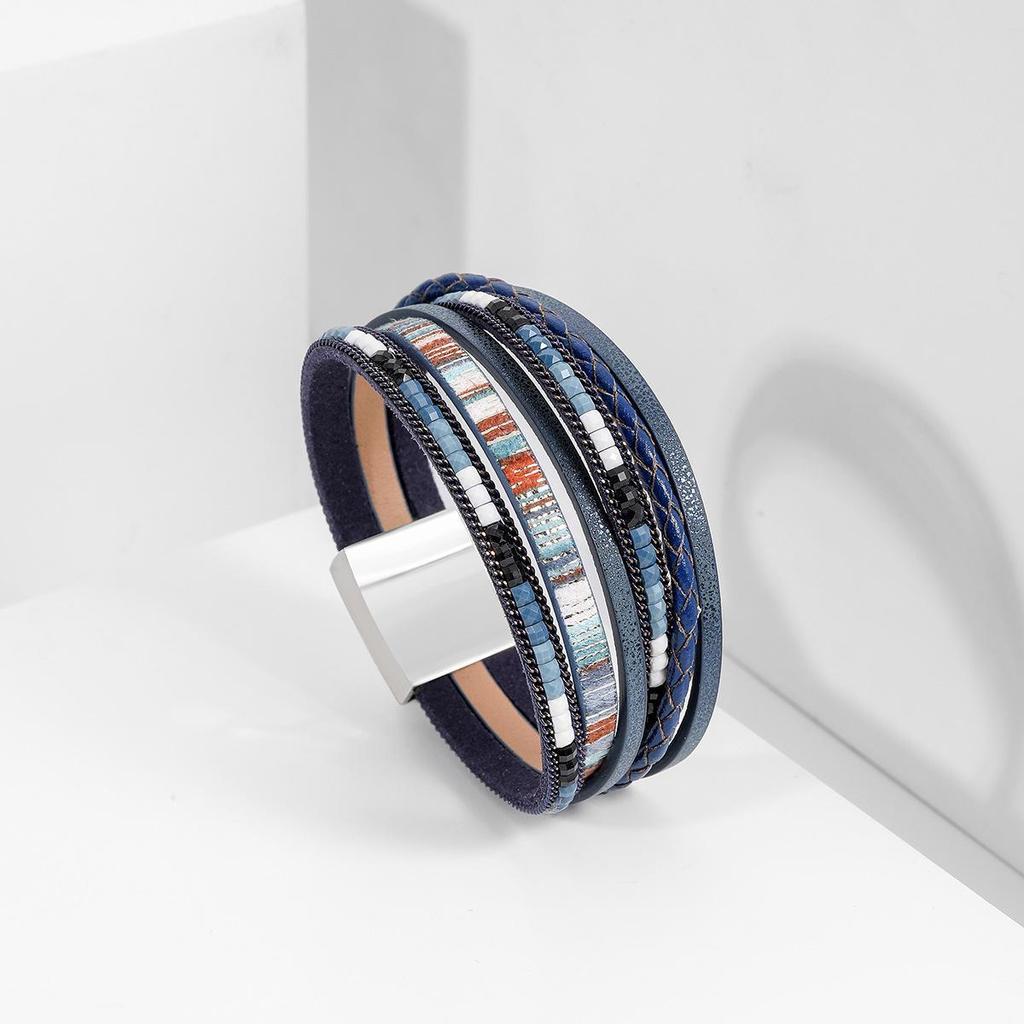 Bohemian Hand-Woven Leather Bracelet with Alloy Magnetic Clasp - Fashionable Women's Accessory