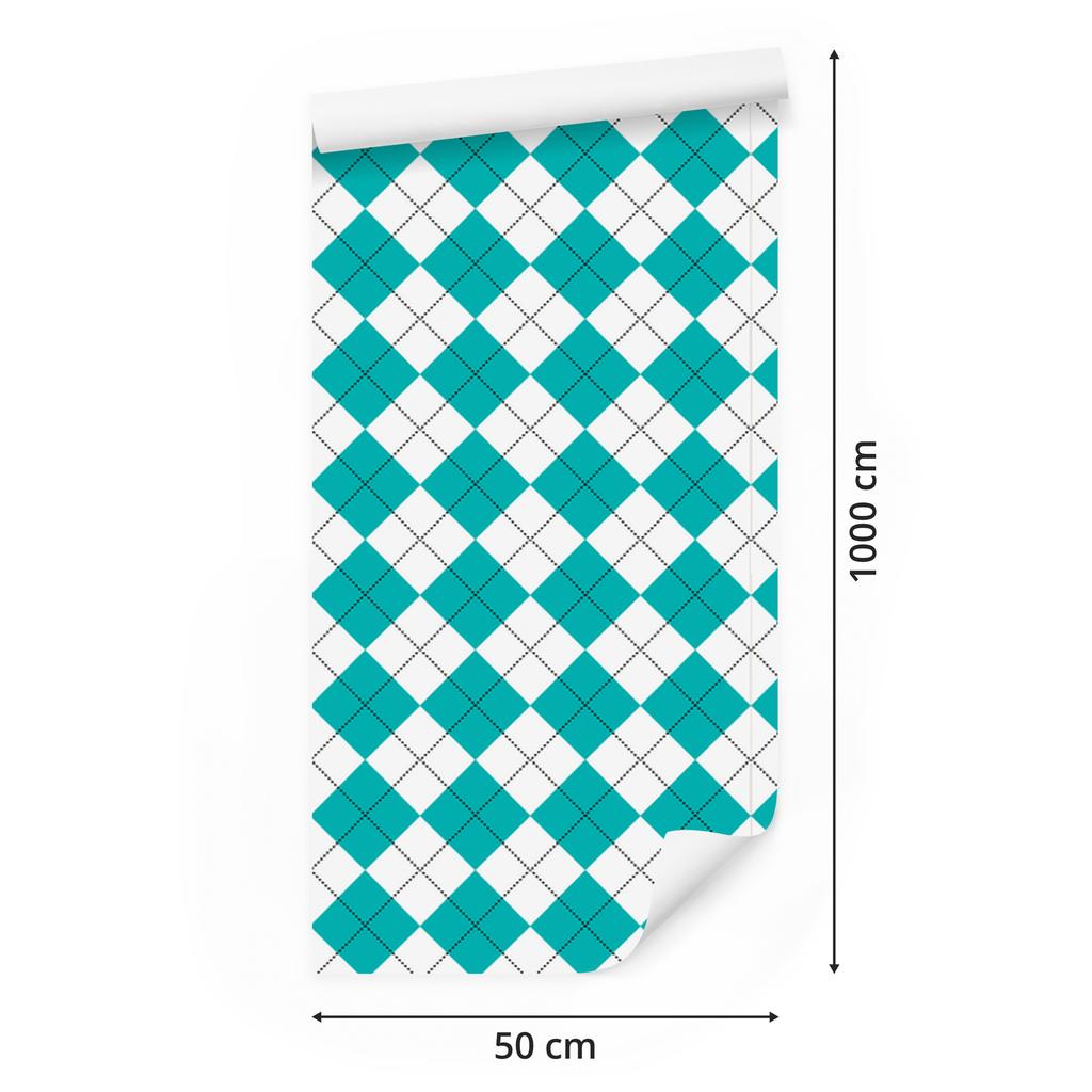 Wallpaper Basic Retro Checkered Turquoise and White 50x1000