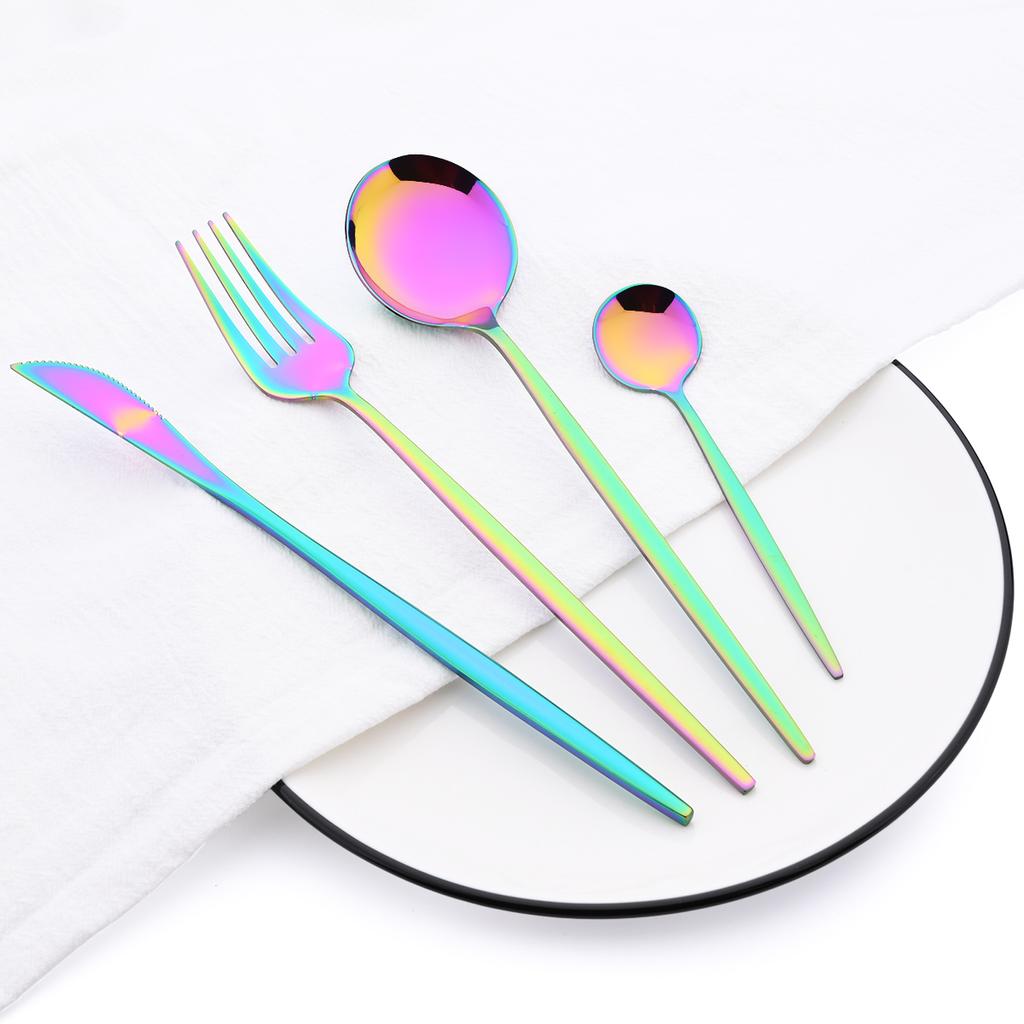 Новинка, 24 шт., мятно-золотой набор столовой посуды, нож, вилка, кофейная ложка, столовые приборы, столовые приборы в стиле вестерн из нержавеющей стали, столовые приборы, столовые приборы Kiechen, серебро