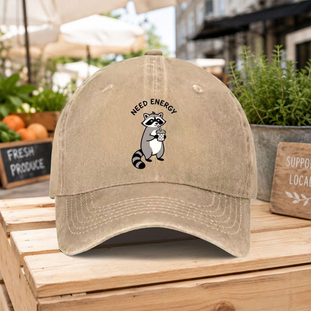 Unisex Raccoon Baseball Cap Lightweight Duckbill Hat with Hook Loop Closure Washed Casual Cap for Unisex Women