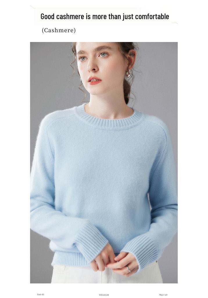 Women's Loose Fit Round Neck Cashmere Sweater - Autumn/Winter Versatile Knitwear