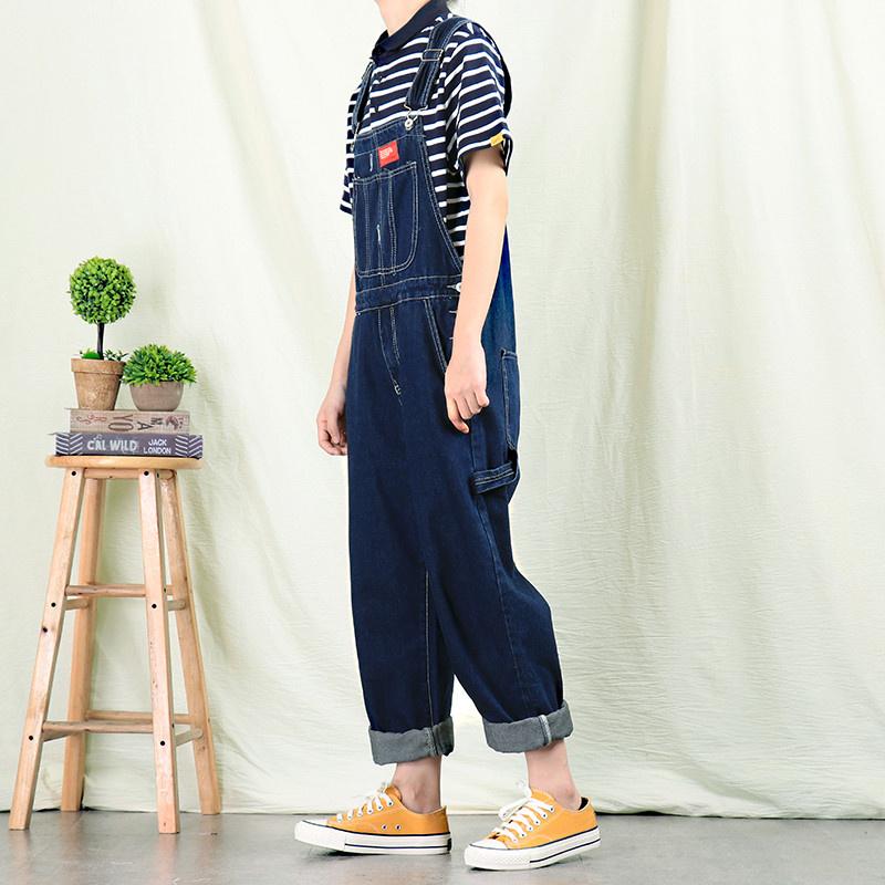 Мужские комбинезоны в корейском стиле, мужские цельные нагрудники, синие джинсовые брюки, мужские джинсовые комбинезоны