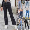 Women's Clothing European and American INS High Waisted Black Denim Straight Leg Pants for Autumn and Winter Girls