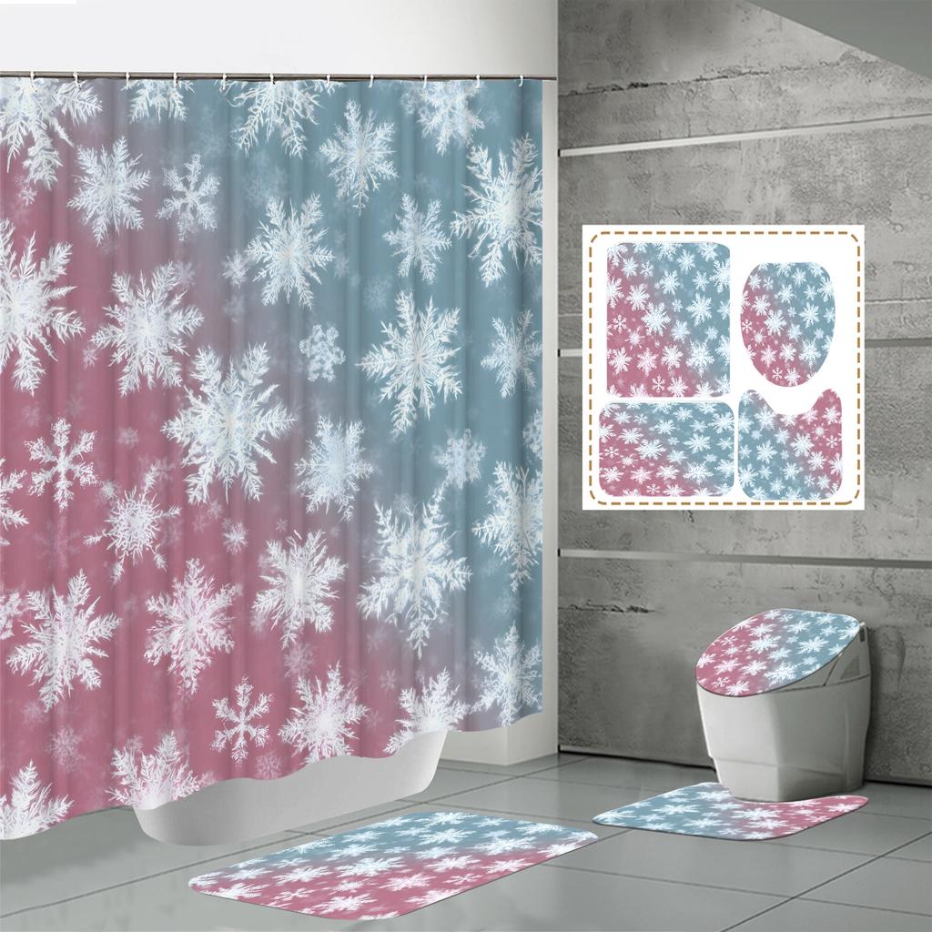 4PCS Shower Curtain Sets With Shower Curtain And Rugs Toilet Lid Rug U Shape Mat And Bath Mat Bathroom Set With 12 Hooks