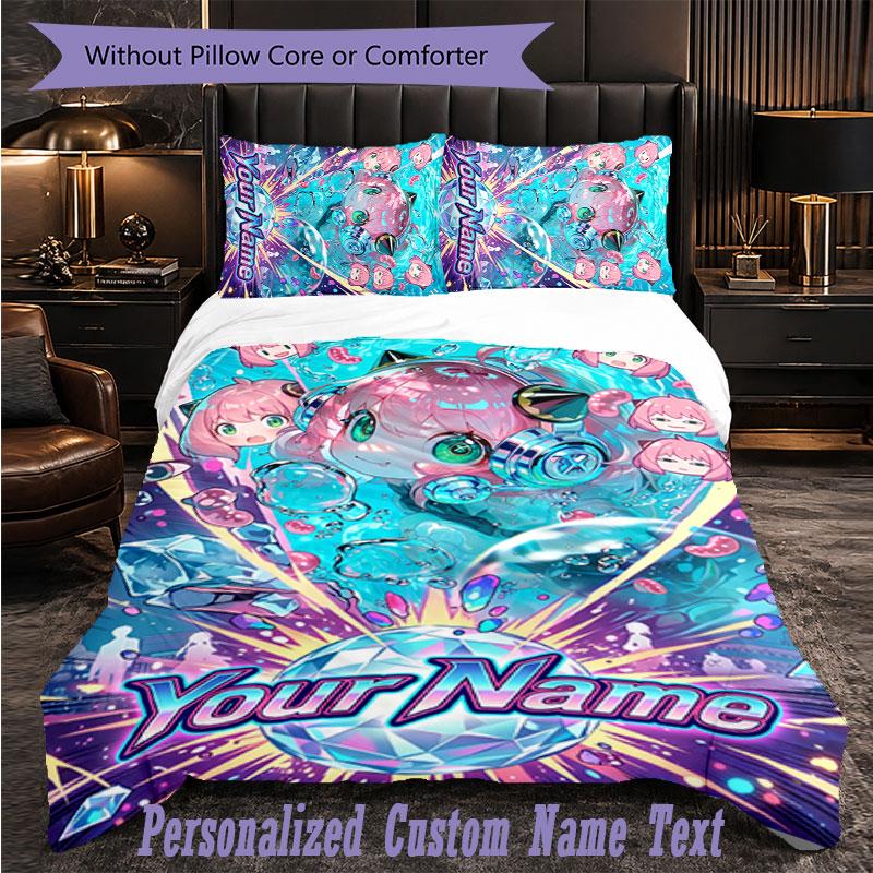 Personalized 3Pcs Bedding SetSpy × Family Custom Text Duvet Cover Pillowcase Set Bedroom Gift