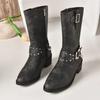 Модные женские сапоги до середины голени с пряжкой на толстом каблуке, ковбойские сапоги в стиле вестерн из искусственной кожи, панк-готические сапоги, мотоциклетная обувь 2024