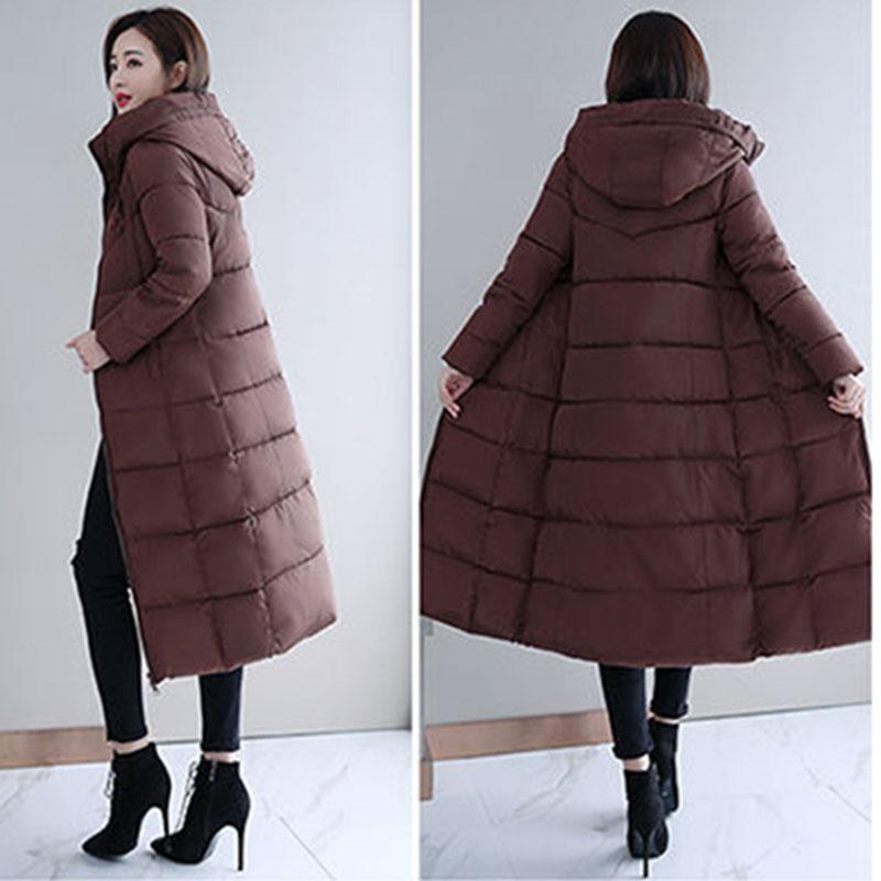 Women Parka Coat Autumn Winter Thicken Warm Hooded Coat Ladies Slimming Lengthen Padded Jacket with Pocket Outerwear