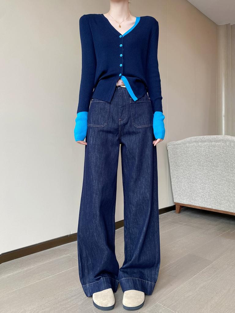 Осенний вязаный кардиган для девочек, лоскутный свитер с длинными рукавами, рубашки, женские вязаные топы контрастного цвета