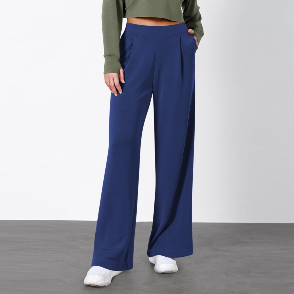 Женские модные однотонные широкие брюки с эластичной резинкой на талии, повседневные брюки с карманами и высокой талией