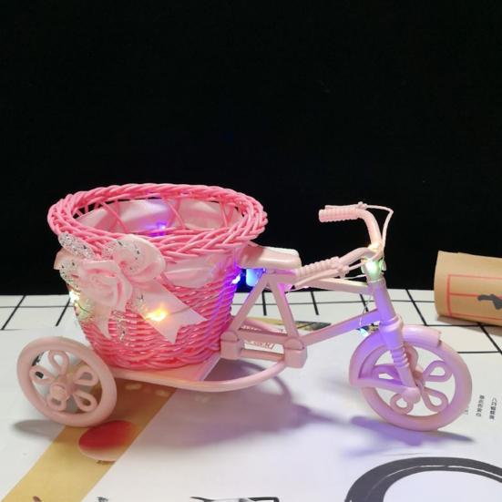 Yousheng Rattan Trolley Flower Basket Decorative Tricycle with Colorful Flowers Woven Container Home Office Decor Wedding Party Favor