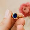 Oval Cut Blue Sapphire Solitaire Ring – Yellow Gold Plated Bezel Setting, Engagement Wedding Jewelry Gift for Women